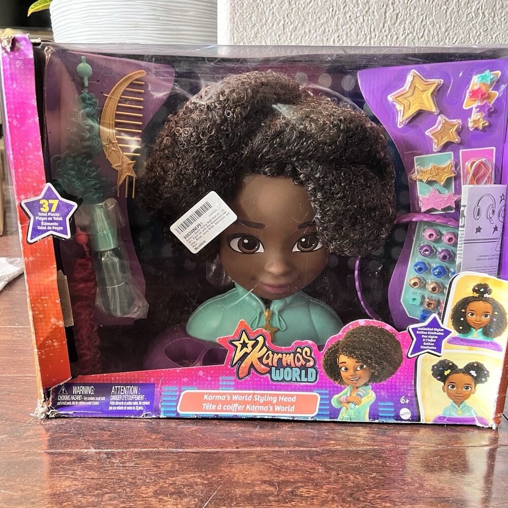 RARE Karma's World Styling Head 12” Accessory 37 Pc Mattel HTF -BOX DAMAGE- NEW